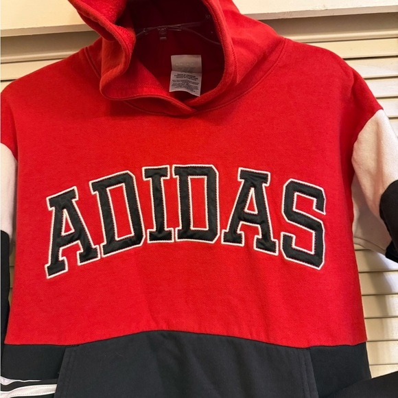 Adidas Boys Sz L 14/16 Red and Black Hoodie Sweatshirt - Picture 2 of 10
